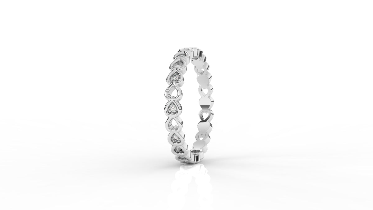 Silver ring with little hearts design with small diamonds GLAM NYC