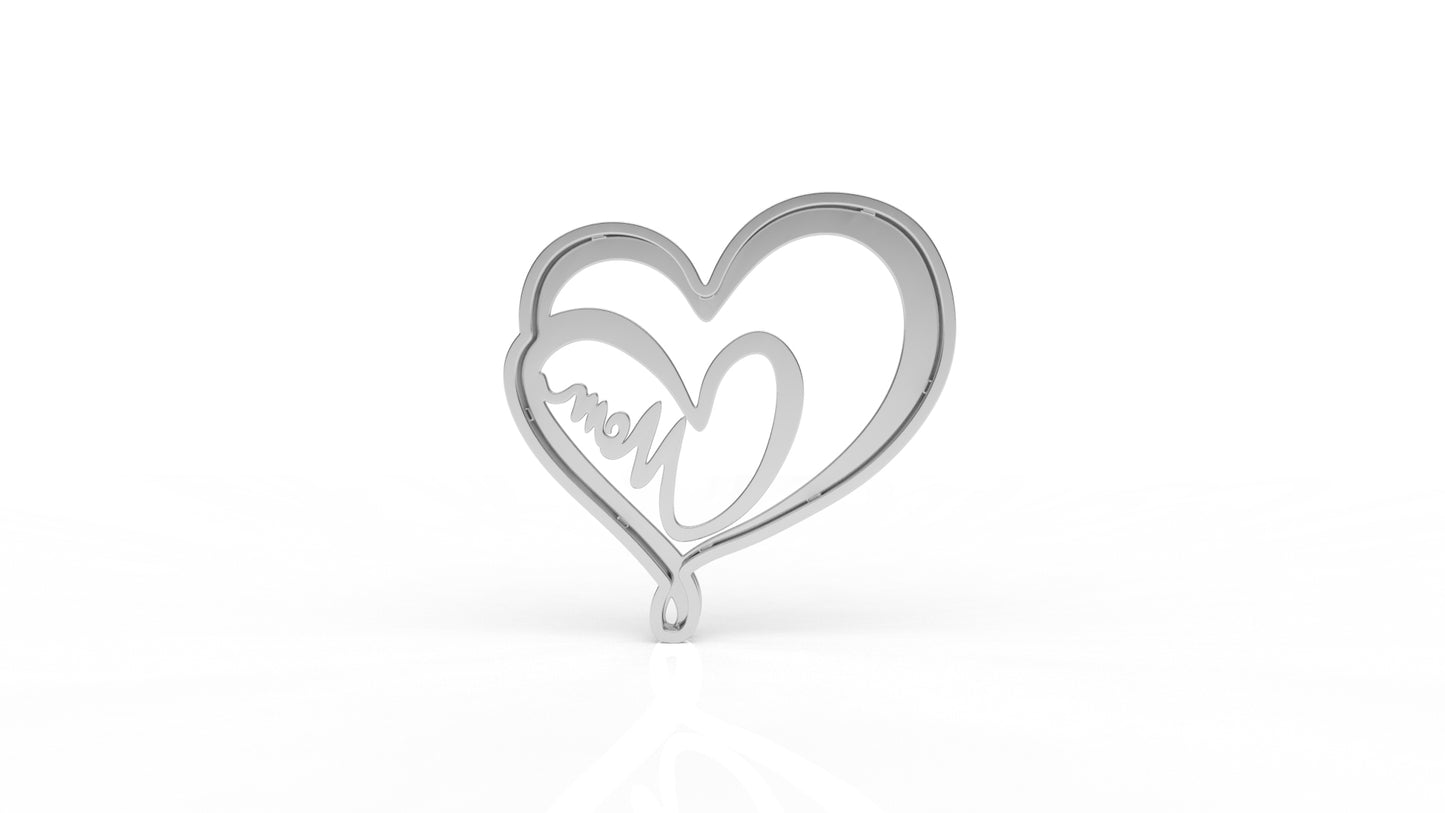 Double Heart “Mom” Pendant – Diamond Accent | Sterling Silver