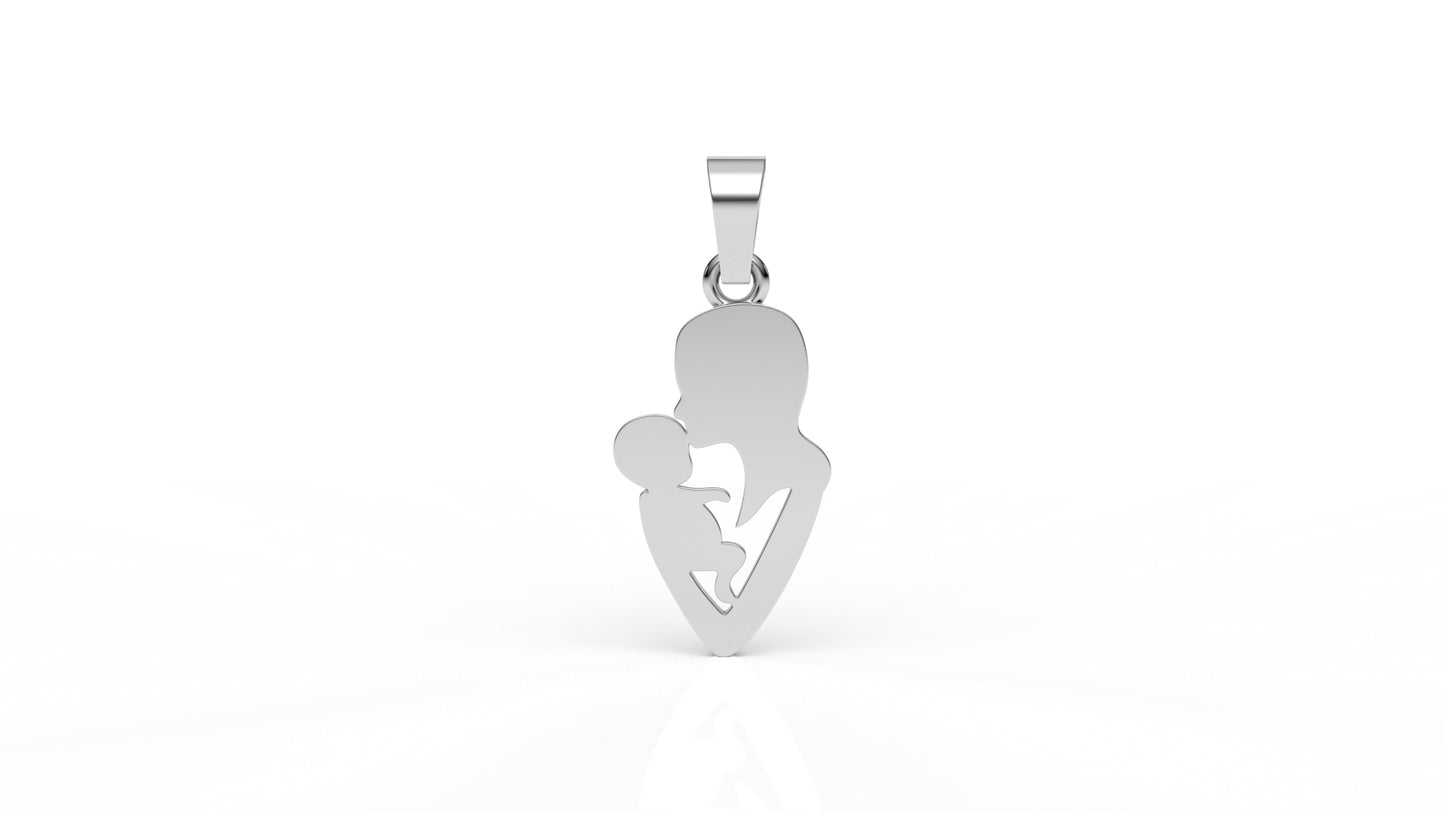 Iced Mother & Child Heart Pendant – 0.26 CT Diamond Accent | Sterling Silver