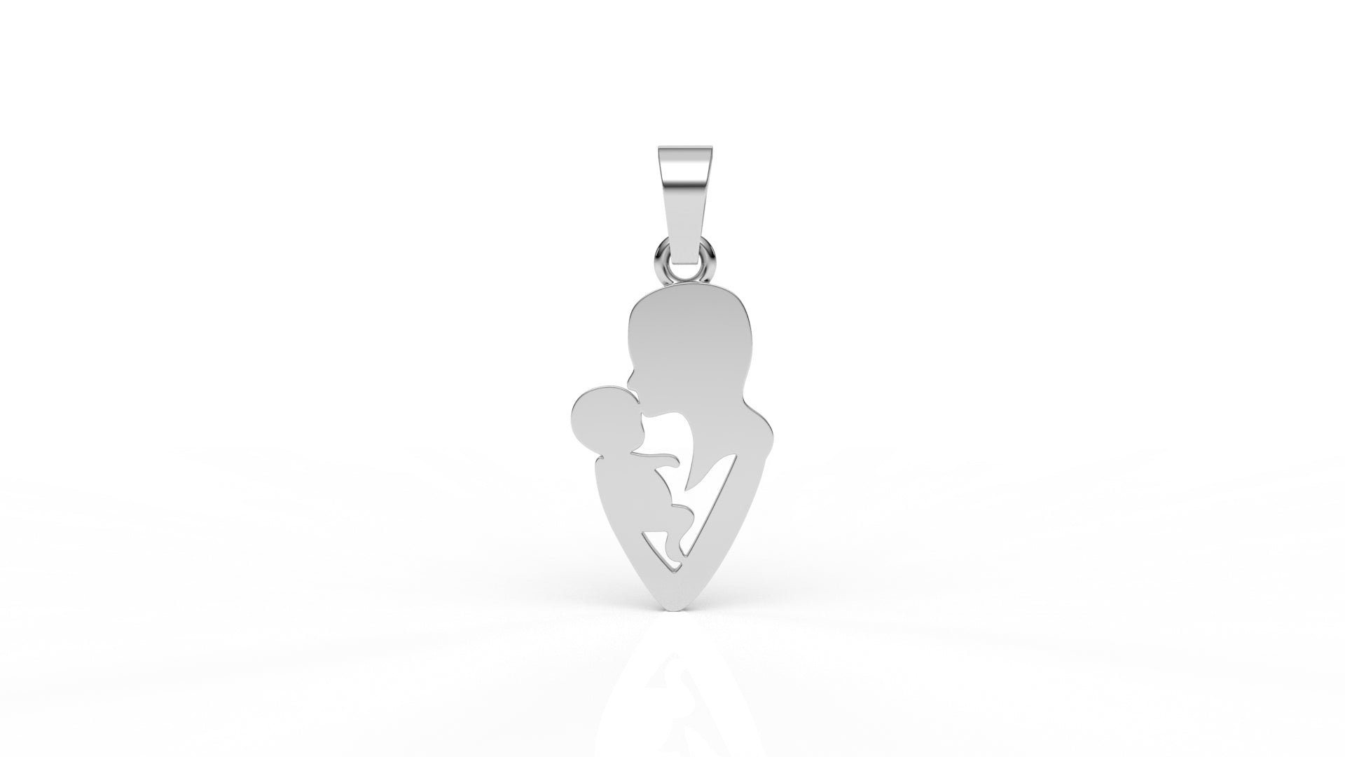 Iced Mother & Child Heart Pendant – 0.26 CT Diamond Accent | Sterling Silver