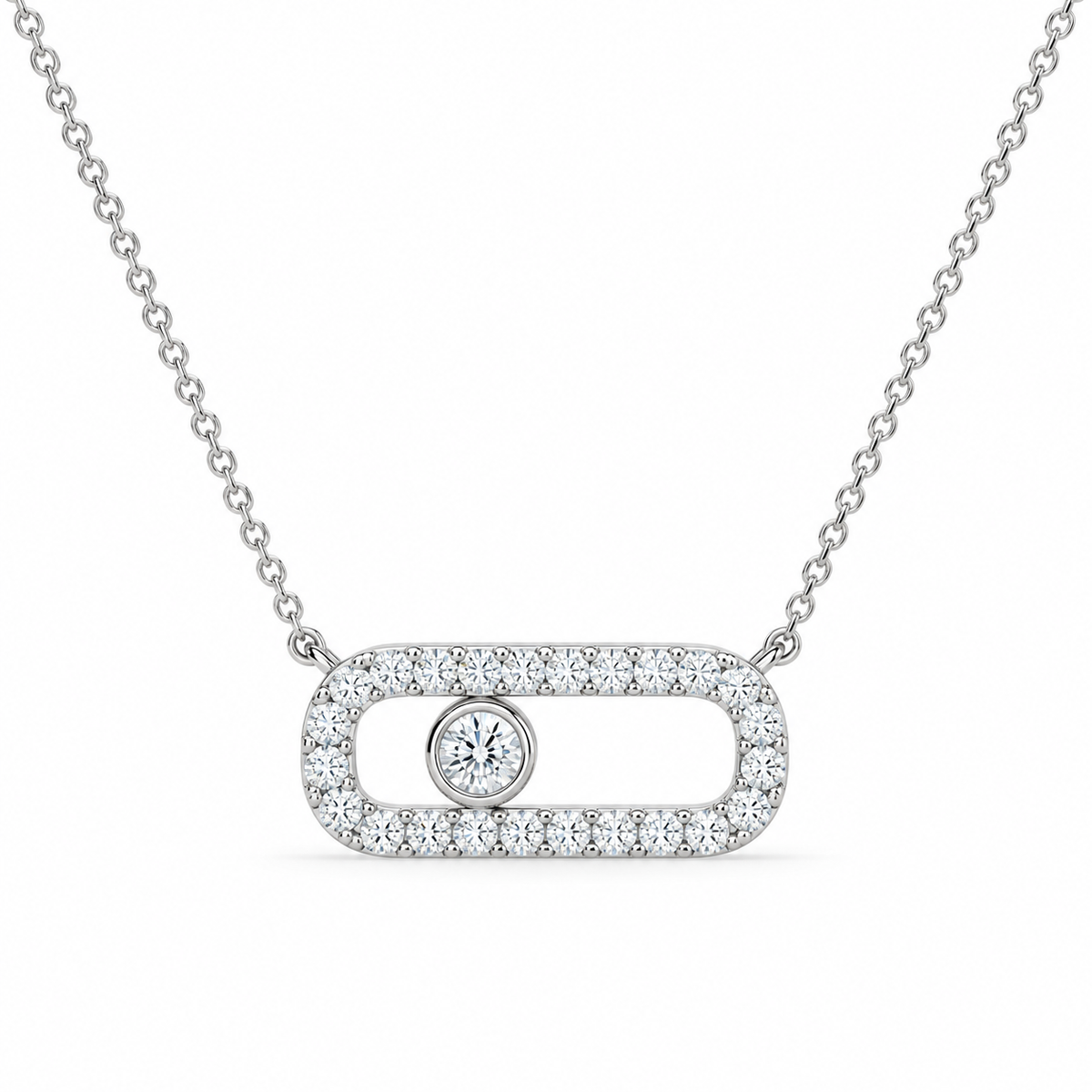 0.21 CT Diamond Oval Link Pendant Necklace