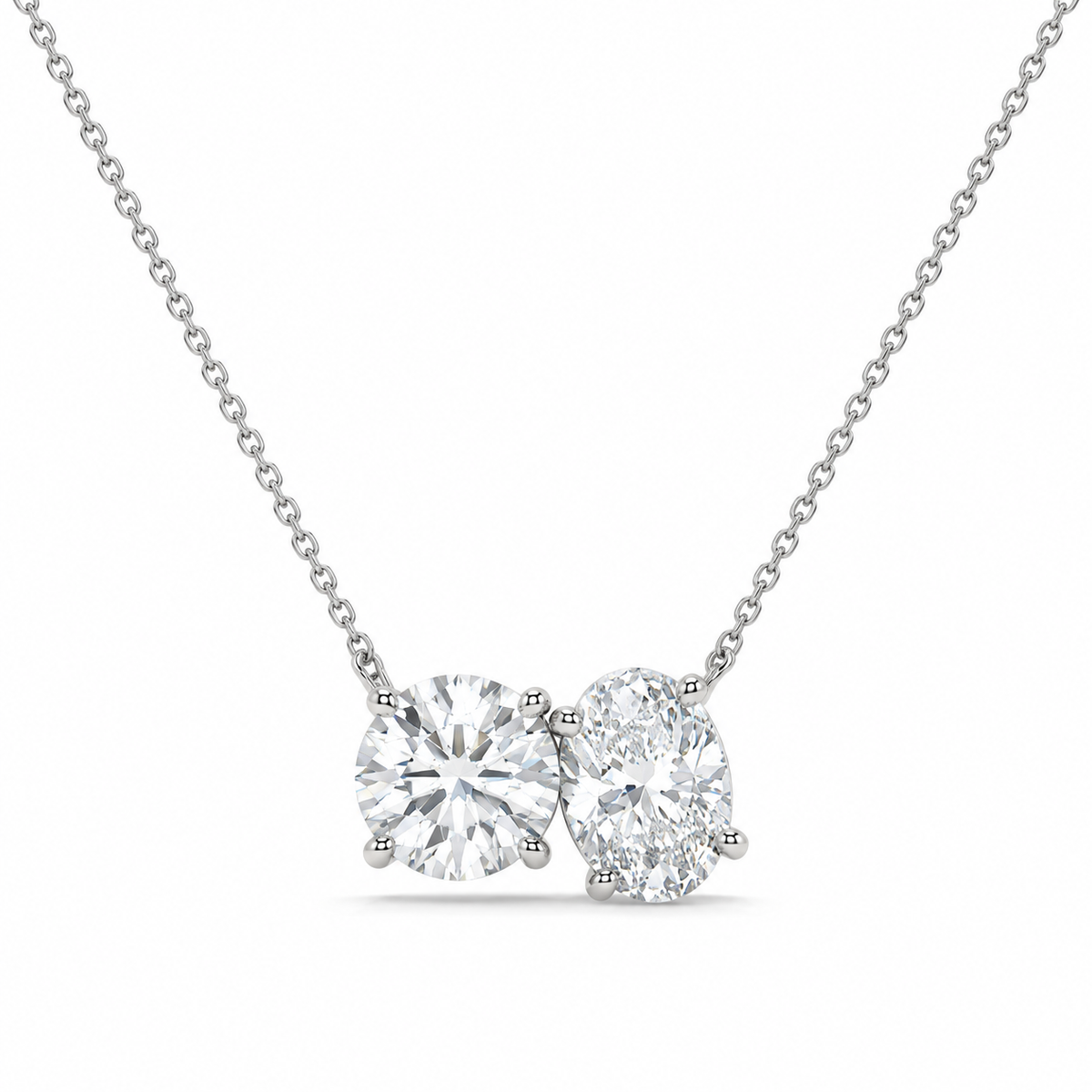 1.50 CT Two-Stone Diamond Pendant Necklace