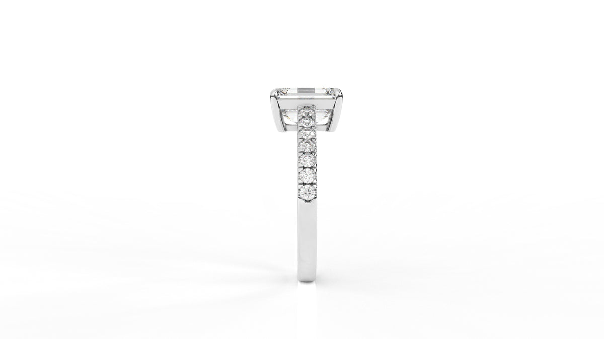 Silver diamond ring with a central emerald-cut diamond GLAM NYC