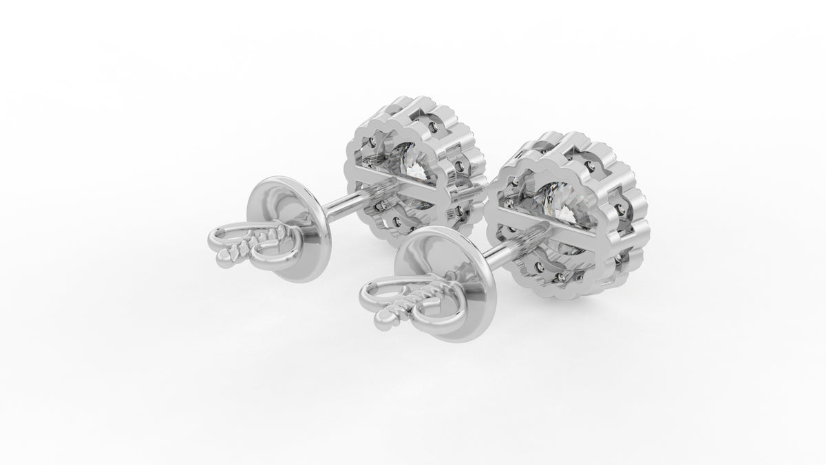 1.32 CTW Round Diamond Double Halo Stud Earrings
