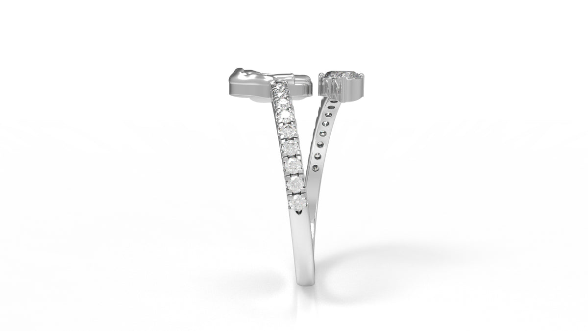 Silver ring with mother holding her daughter and with a diamond heart design GLAM NYC