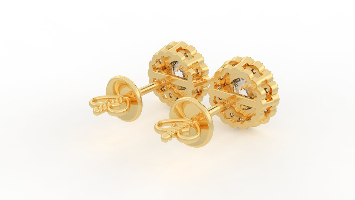 1.32 CTW Round Diamond Double Halo Stud Earrings