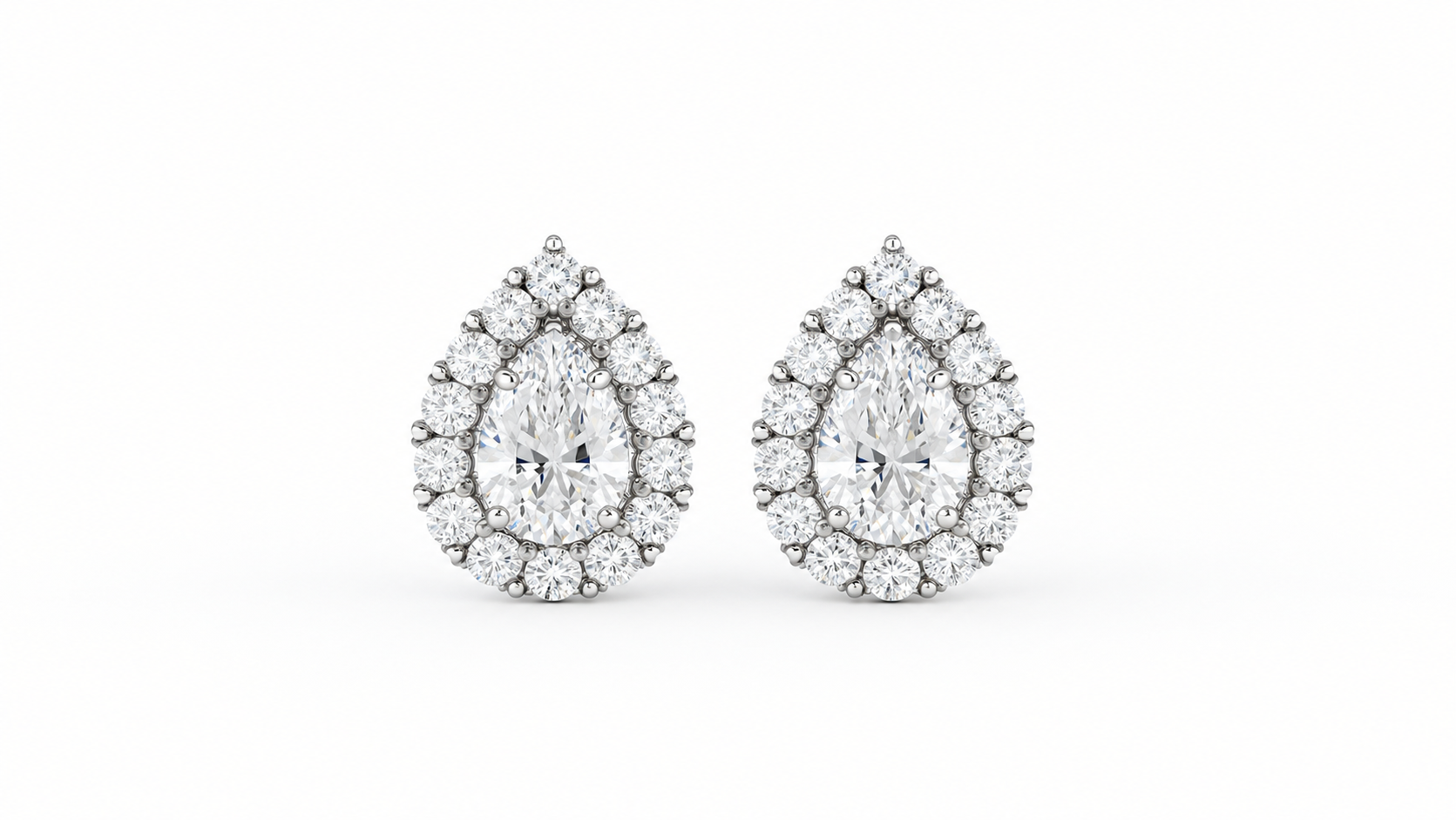1.42 CTW Pear-Shaped Diamond Halo Stud Earrings