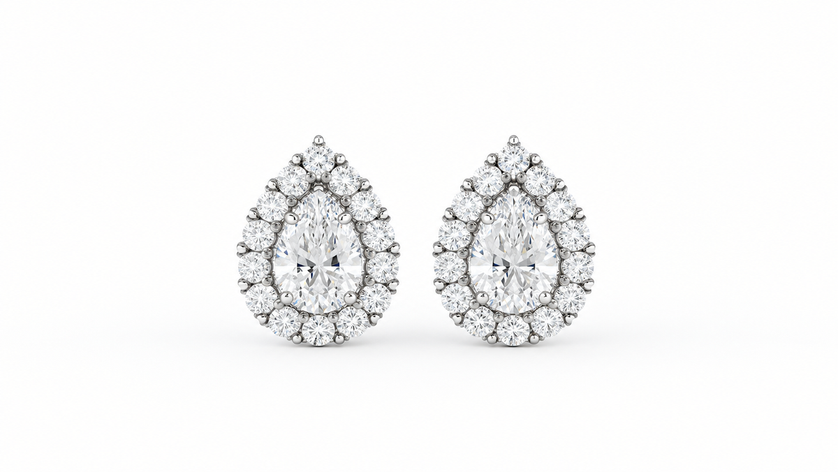 1.42 CTW Pear-Shaped Diamond Halo Stud Earrings