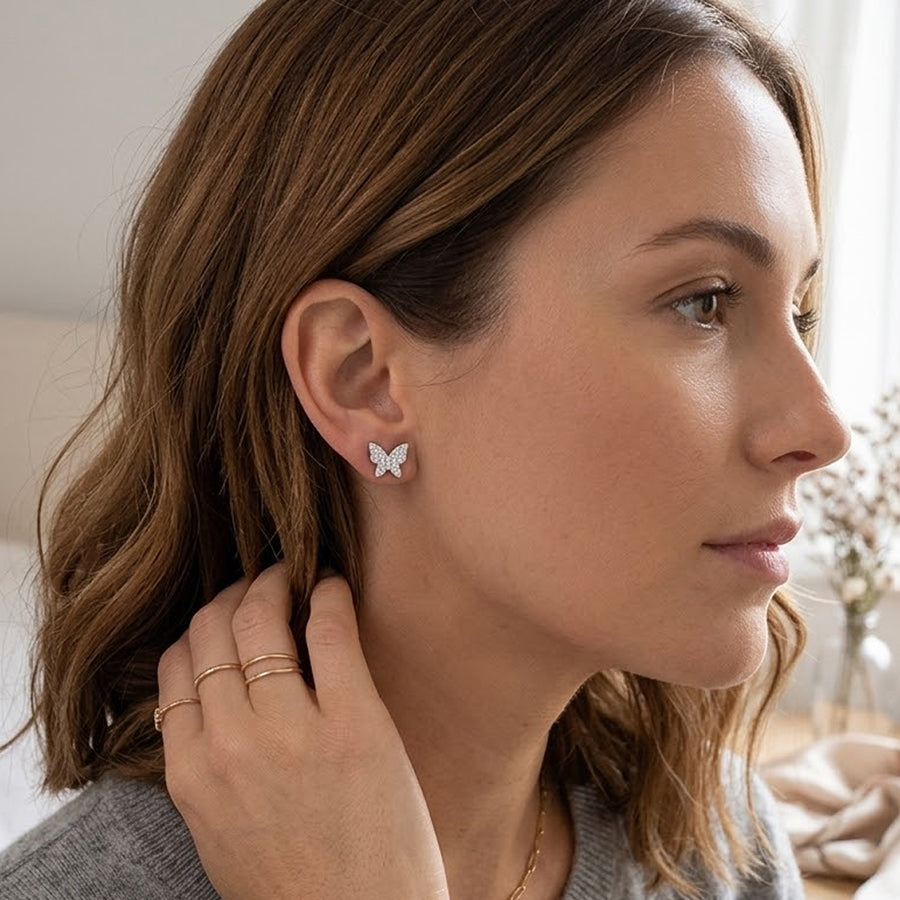 Butterfly Lab-Grown Diamond Stud Earrings (Sterling Silver)
