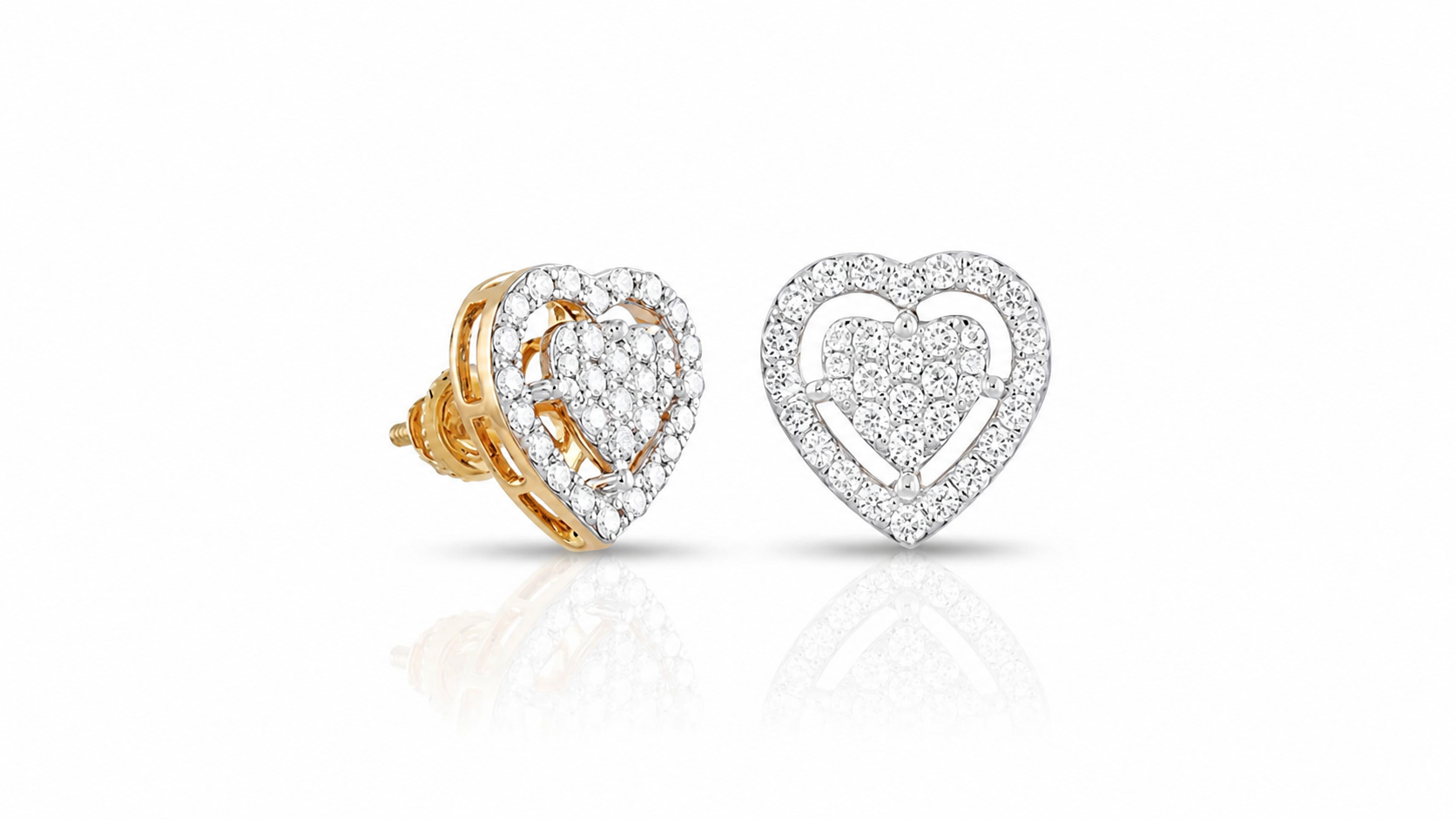 0.54 CTW Double Heart Diamond Halo Stud Earrings