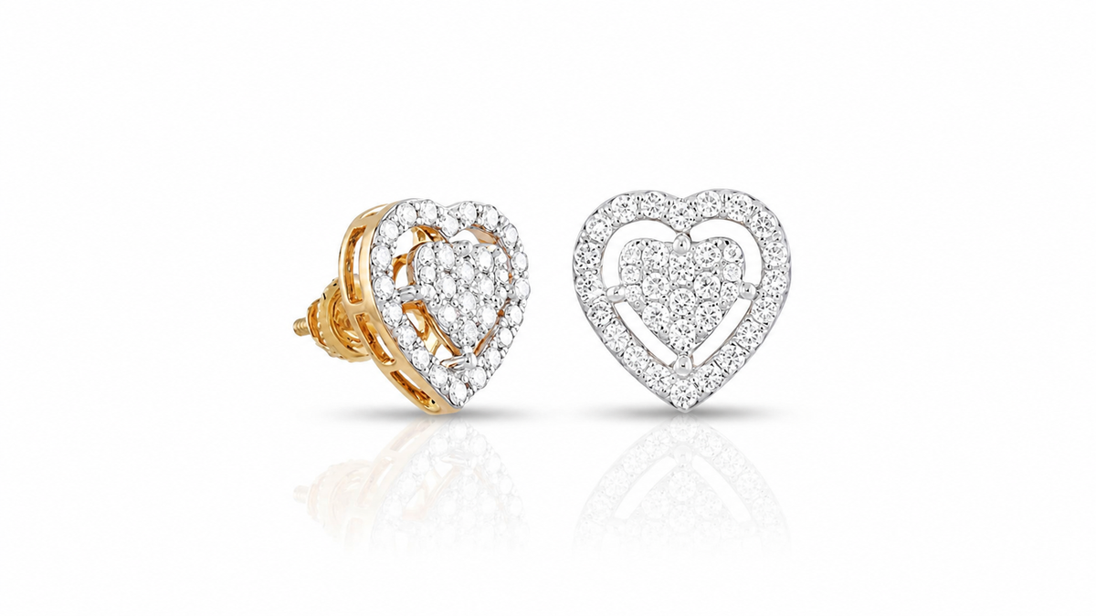 0.54 CTW Double Heart Diamond Halo Stud Earrings