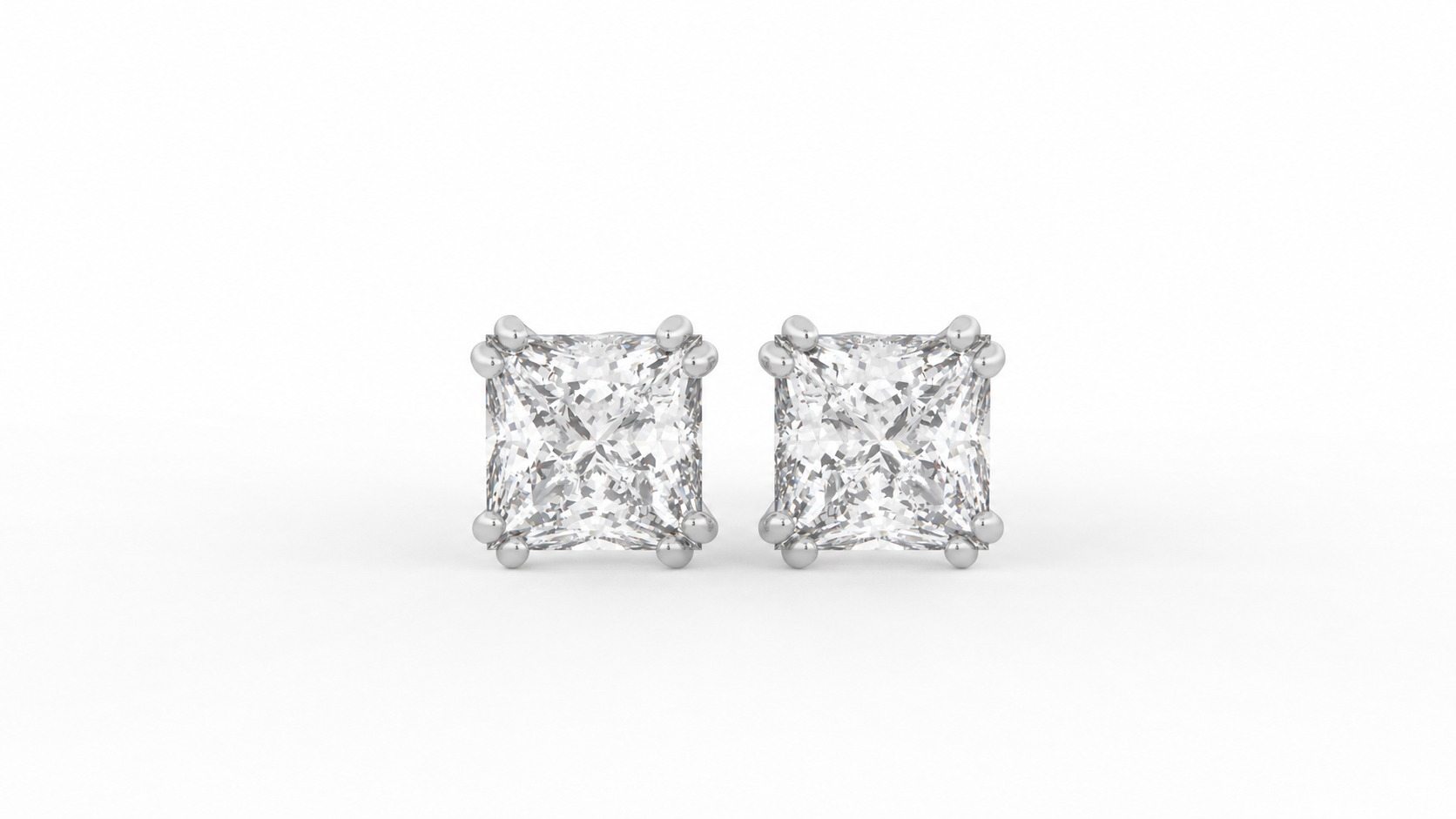 3.50 CTW Princess Cut Diamond Stud Earrings