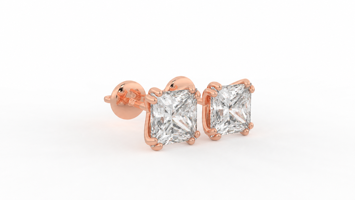3.50 CTW Princess Cut Diamond Stud Earrings