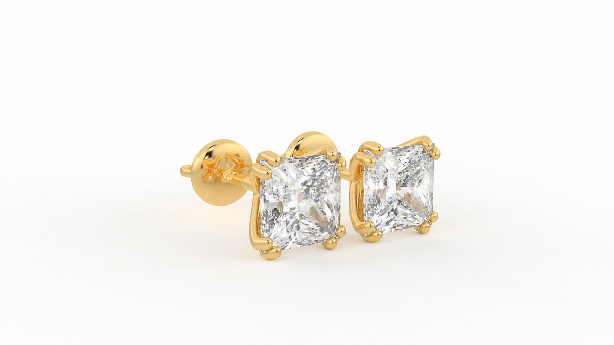 3.50 CTW Princess Cut Diamond Stud Earrings
