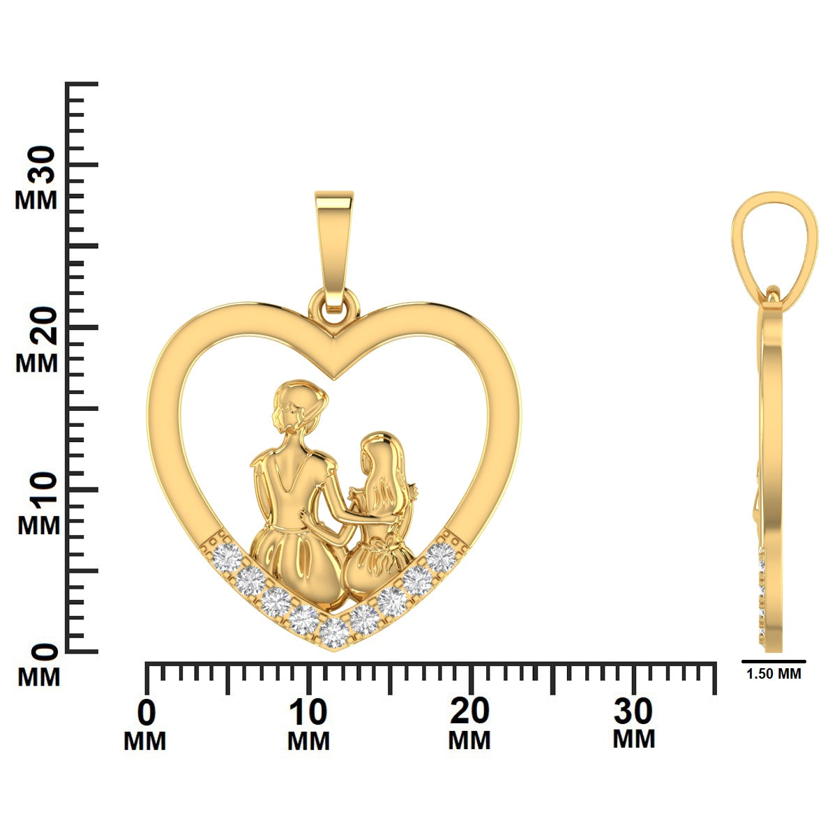 Diamond Mother & Child Heart Pendant – 0.26 CT | Sterling Silver