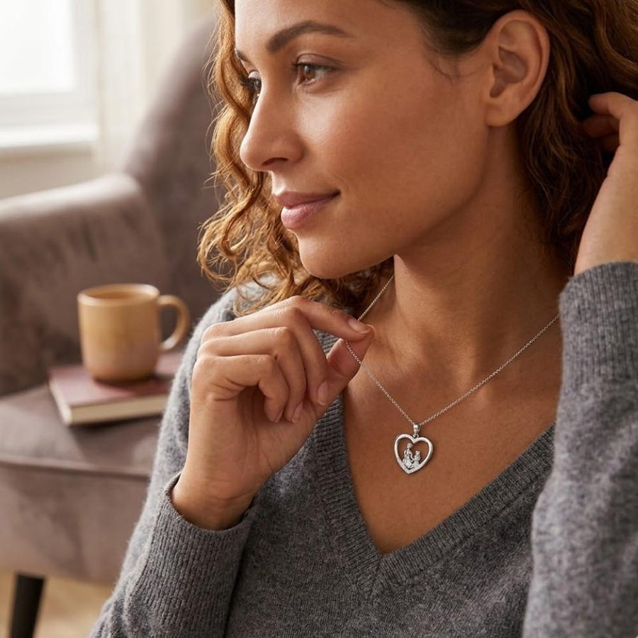 Diamond Mother & Child Heart Pendant – 0.26 CT | Sterling Silver