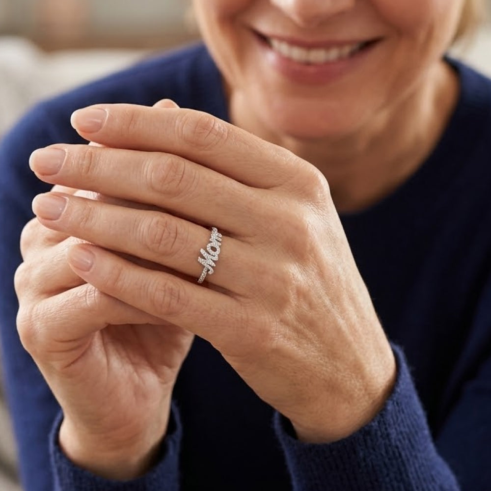 Diamond “Mom” Script Ring – 0.24 CT | Sterling Silver