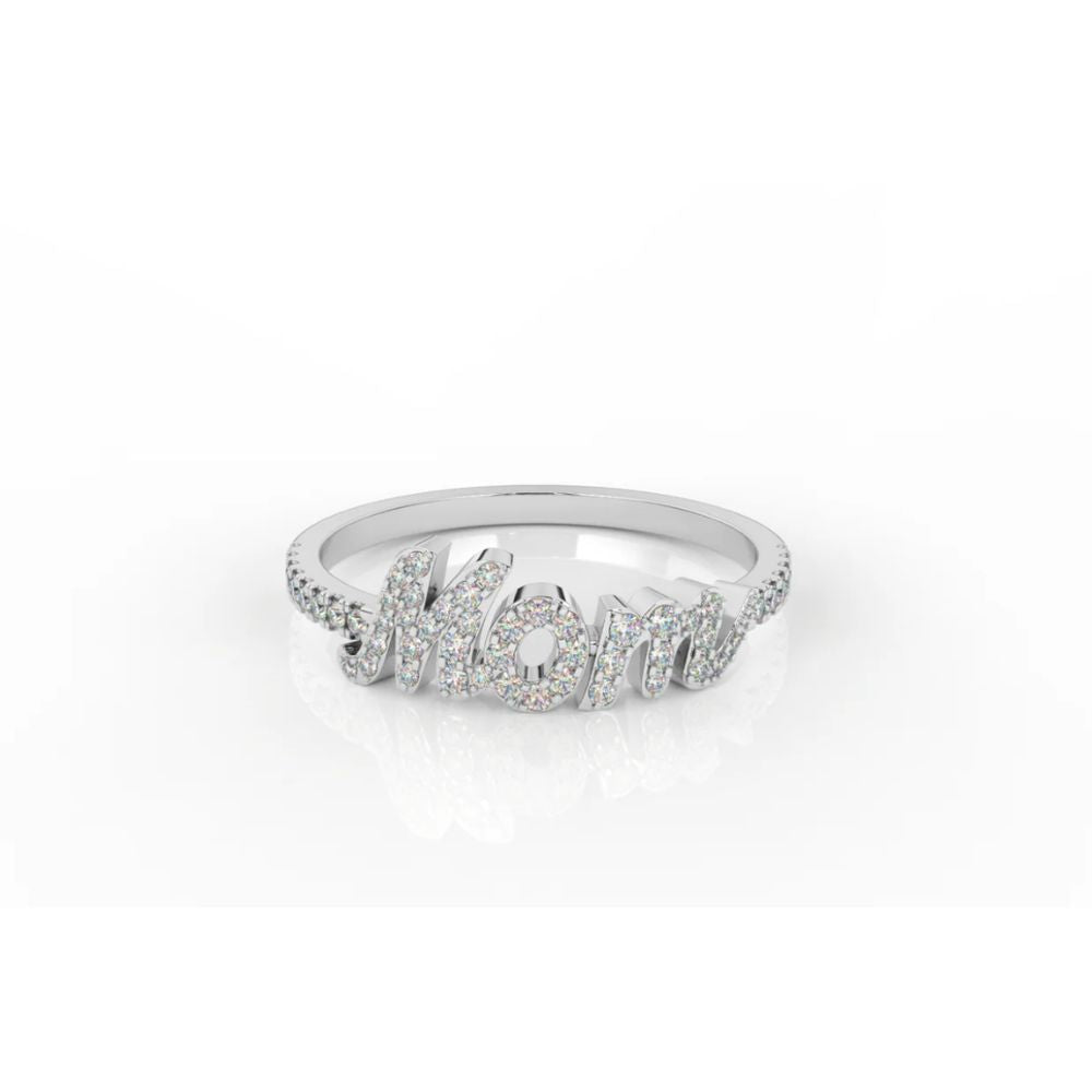 Diamond “Mom” Script Ring – 0.24 CT | Sterling Silver 