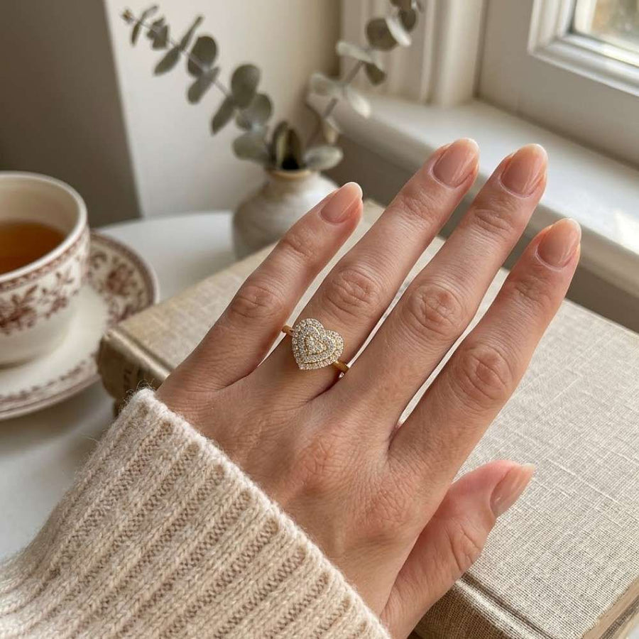 Double Heart Halo Lab-Grown Diamond Ring (Sterling Silver)