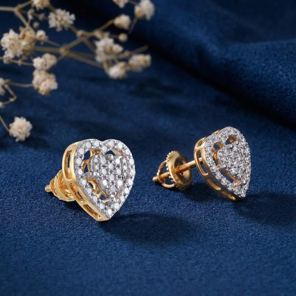 Double Heart Halo Lab-Grown Diamond Stud Earrings (Sterling Silver)
