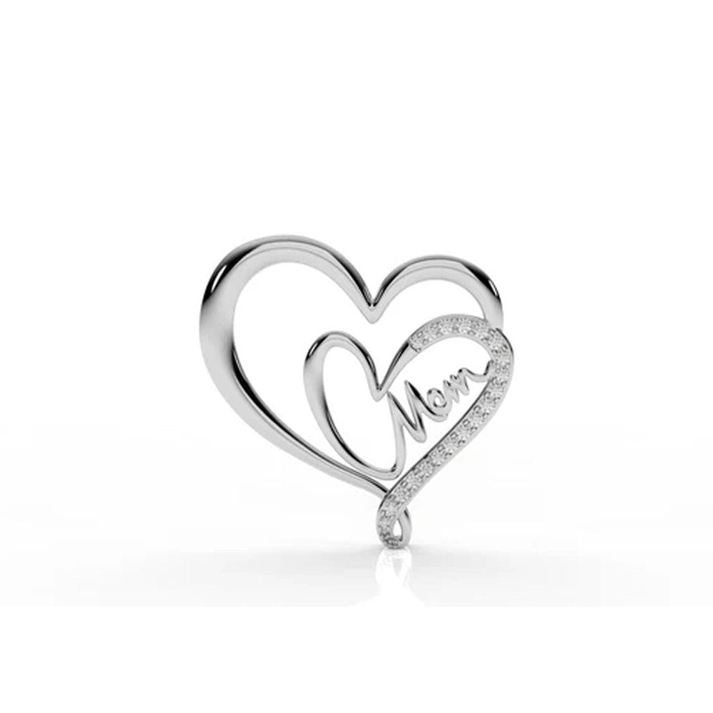 Double Heart “Mom” Pendant – Diamond Accent | Sterling Silver