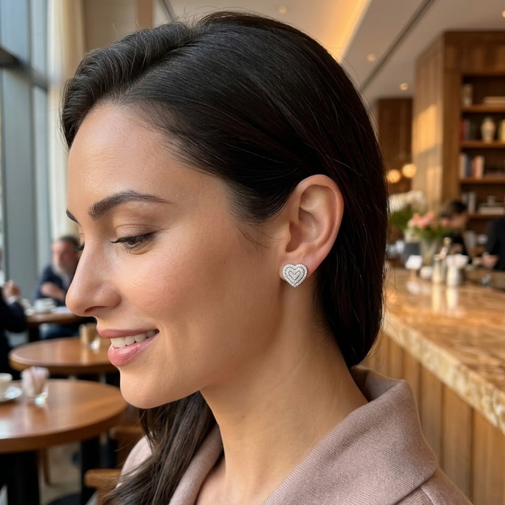 Double Heart Pavé Lab Diamond Stud Earrings
