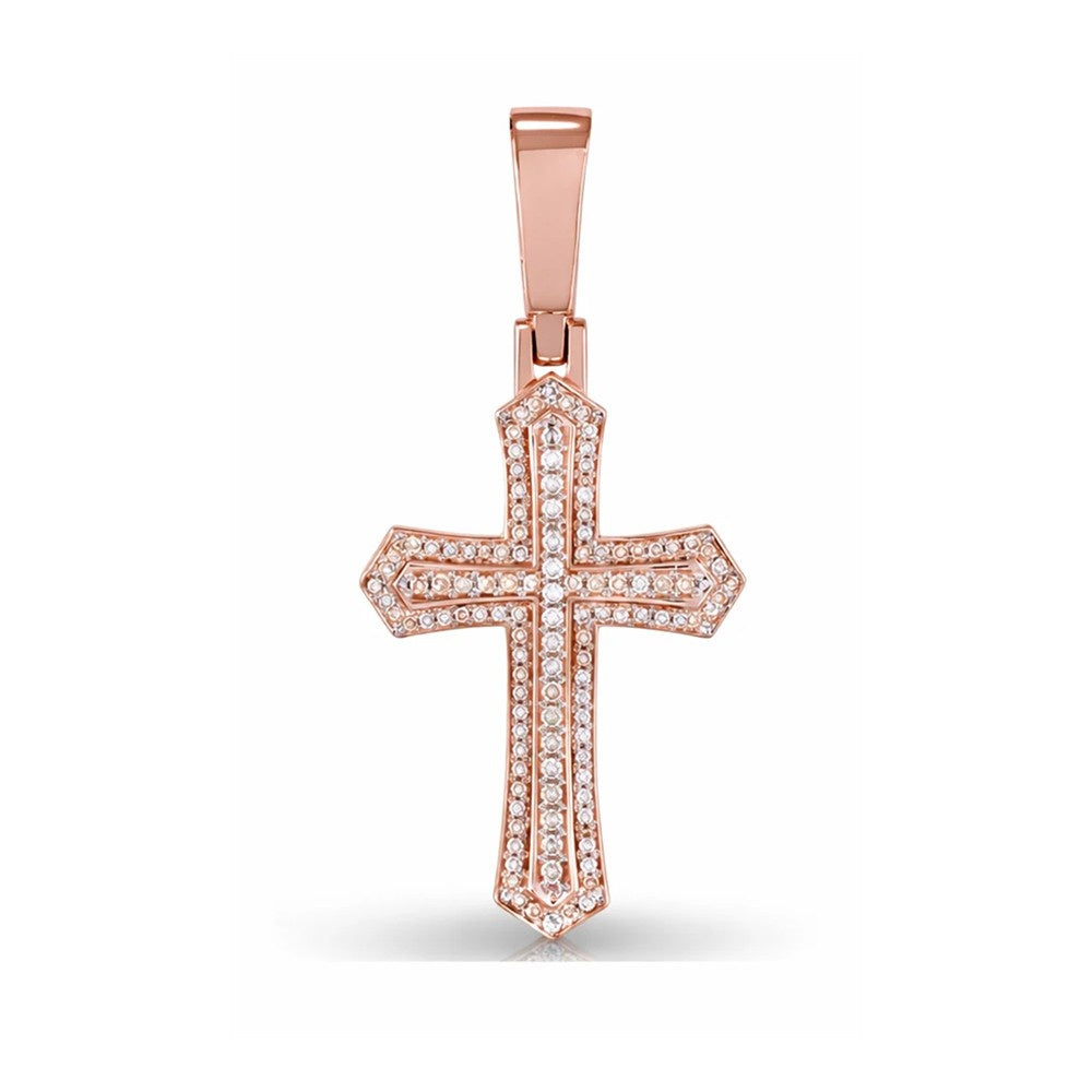 Double Row Iced Cross Pendant – Micro Pave Sterling Silver