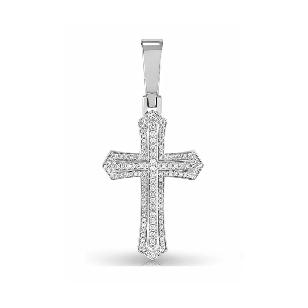 Double Row Iced Cross Pendant – Micro Pave Sterling Silver