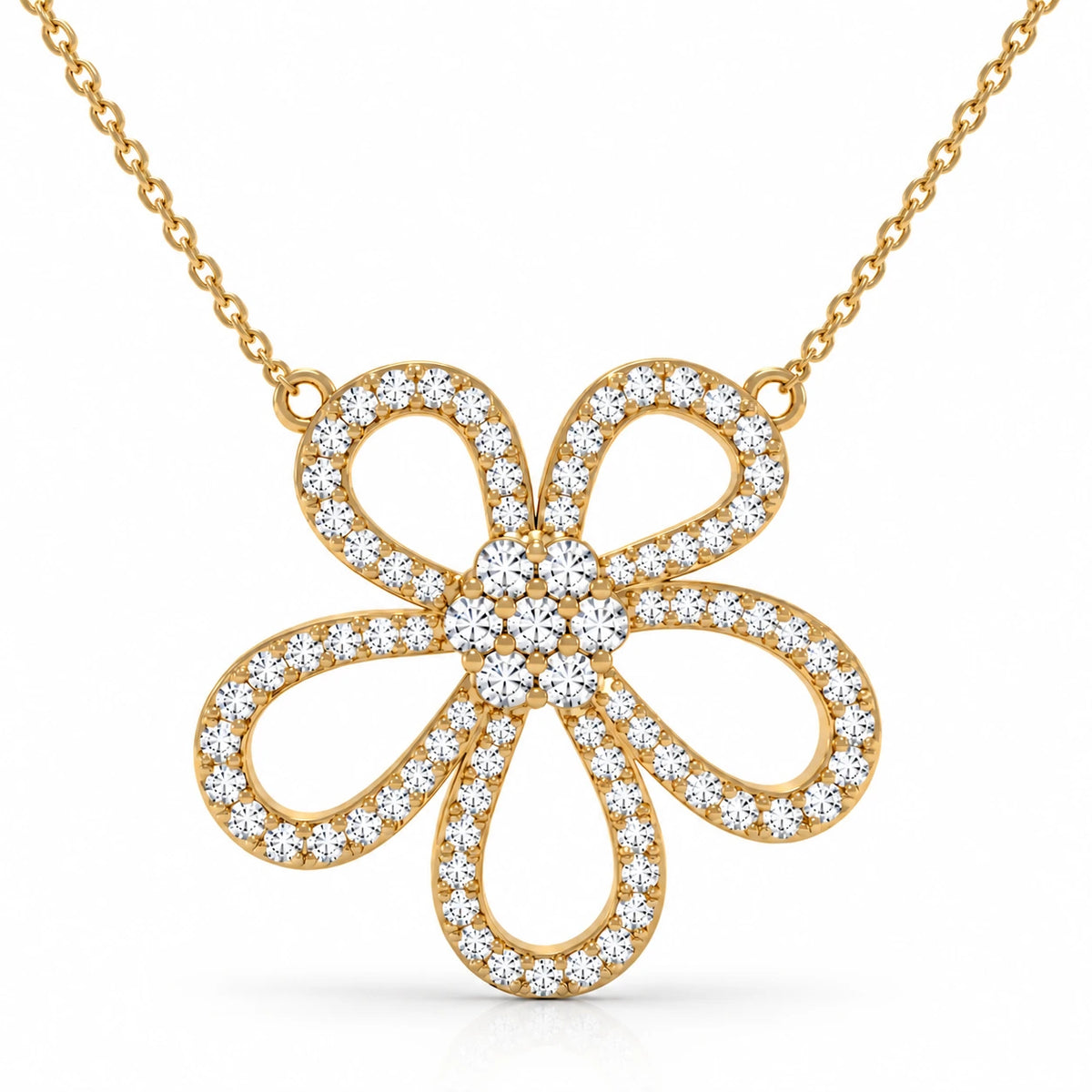Floral Diamond Pendant Necklace – 0.94 CTW Yellow Gold Half chain