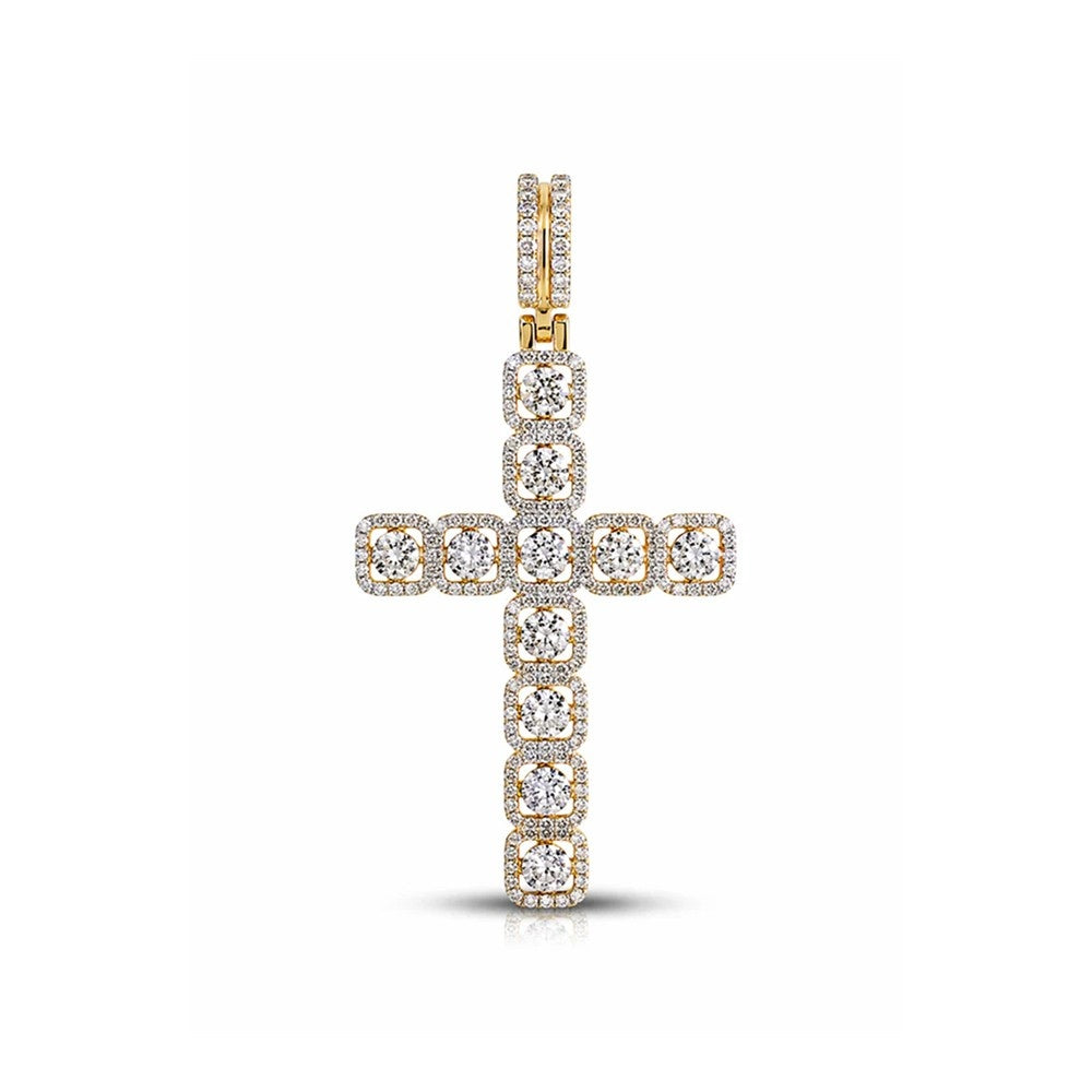 Full Iced Cluster Diamond Cross Pendant – Sterling Silver
