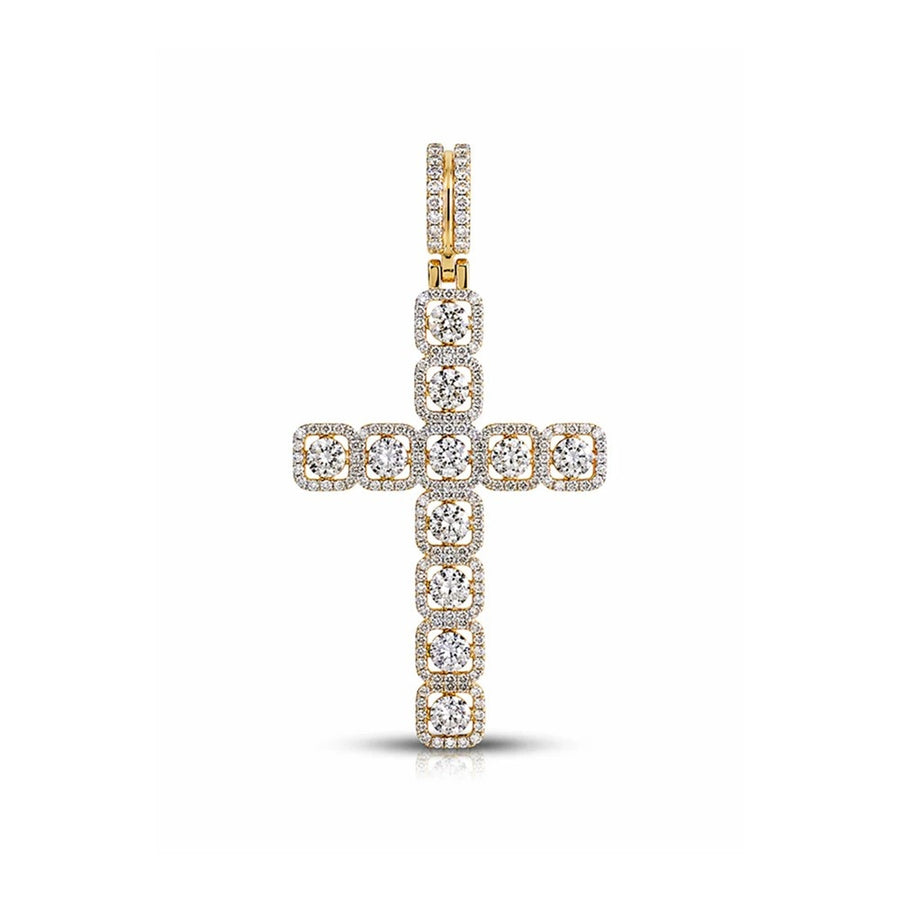 Full Iced Cluster Diamond Cross Pendant – Sterling Silver