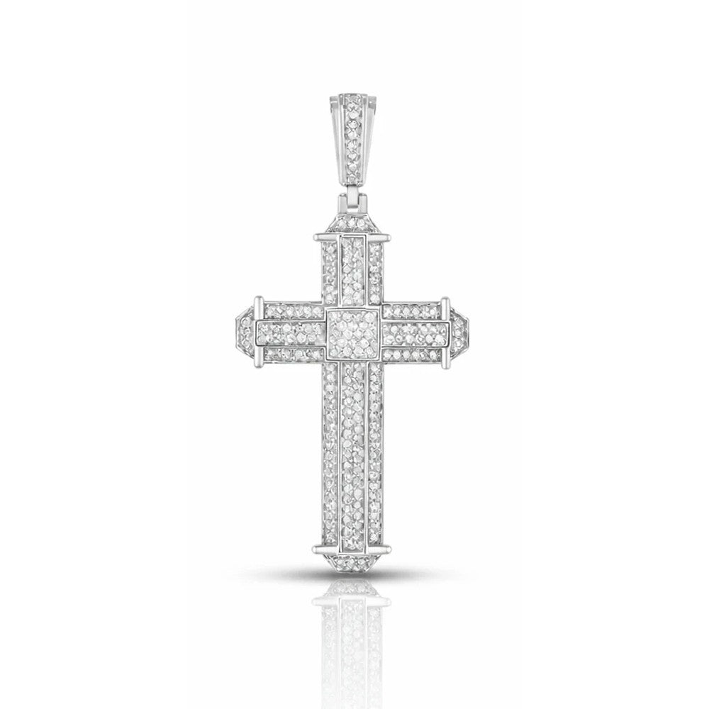 Full Pave Iced Cross Pendant – Statement Sterling Silver