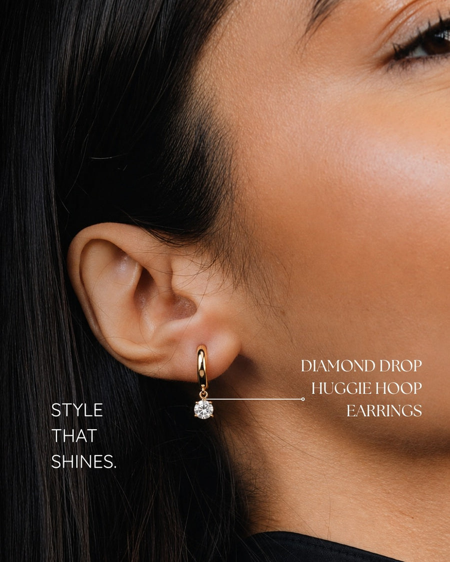 0.21 CTW Diamond Drop Huggie Hoop Earrings