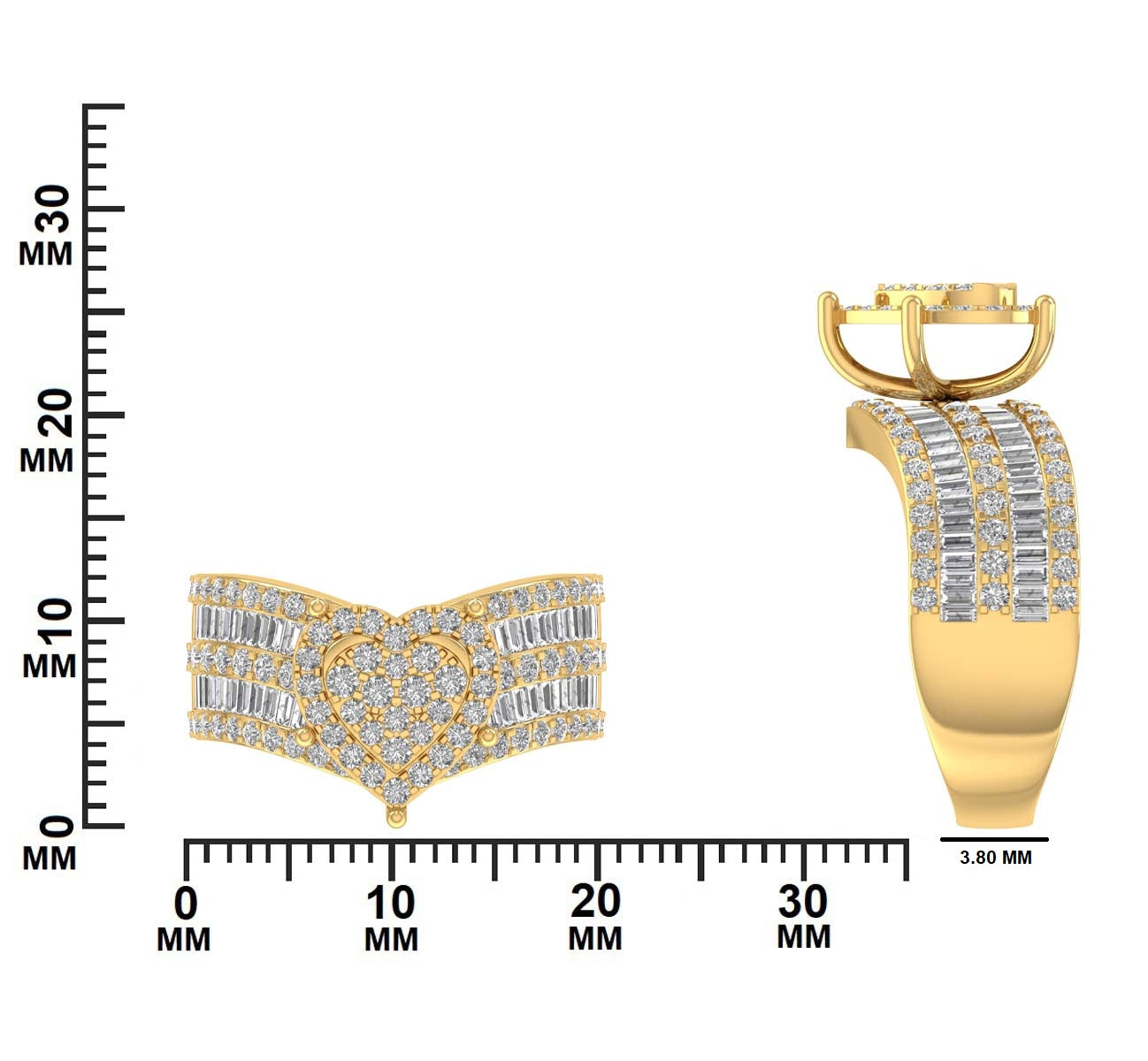 Gold earring with heart design and measurement scale GLAM NYC