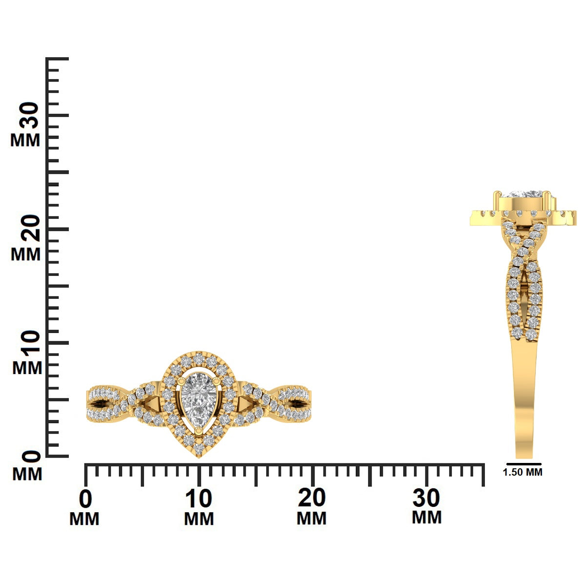 Gold ring with diamond dimensions GLAM NYC
