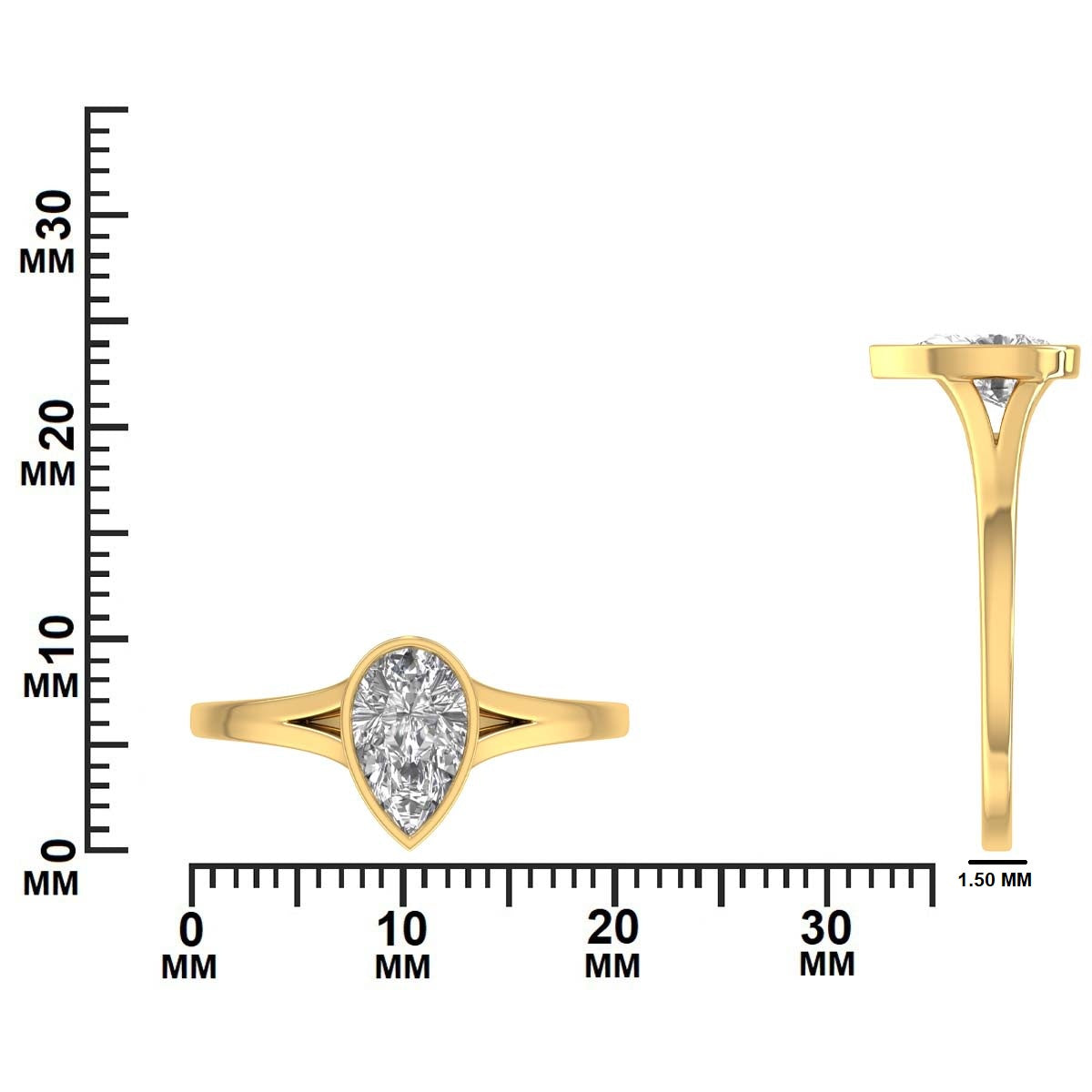 Gold ring with pear-shaped diamond dimensions GLAM NYC