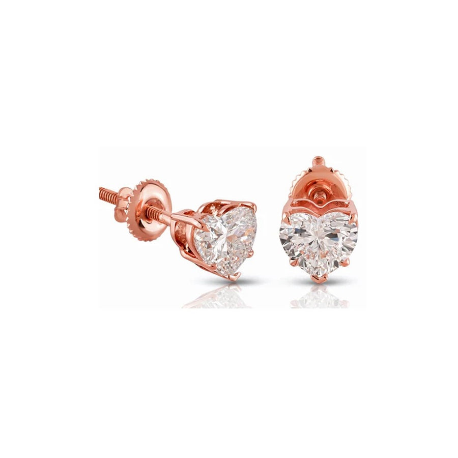 Heart Shaped 1Ct Lab Grown Diamond Stud Earrings