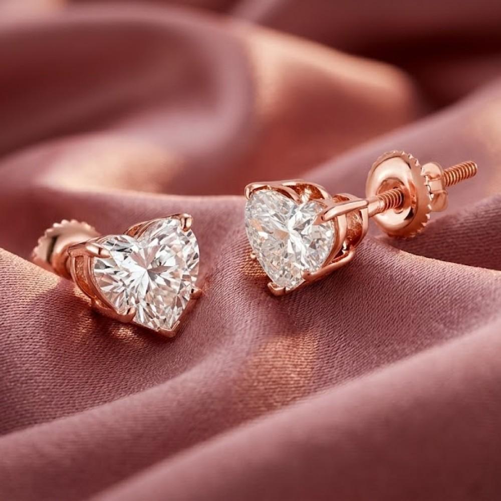 Heart Shaped 1Ct Lab Grown Diamond Stud Earrings