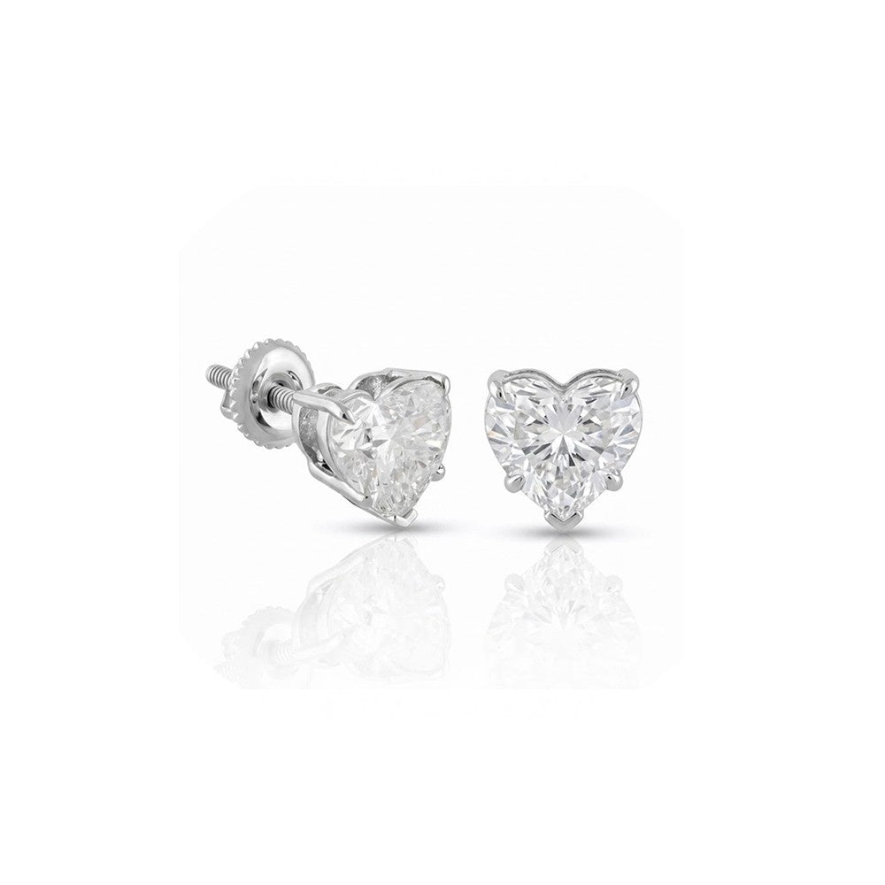 Heart Shaped 1Ct Lab Grown Diamond Stud Earrings