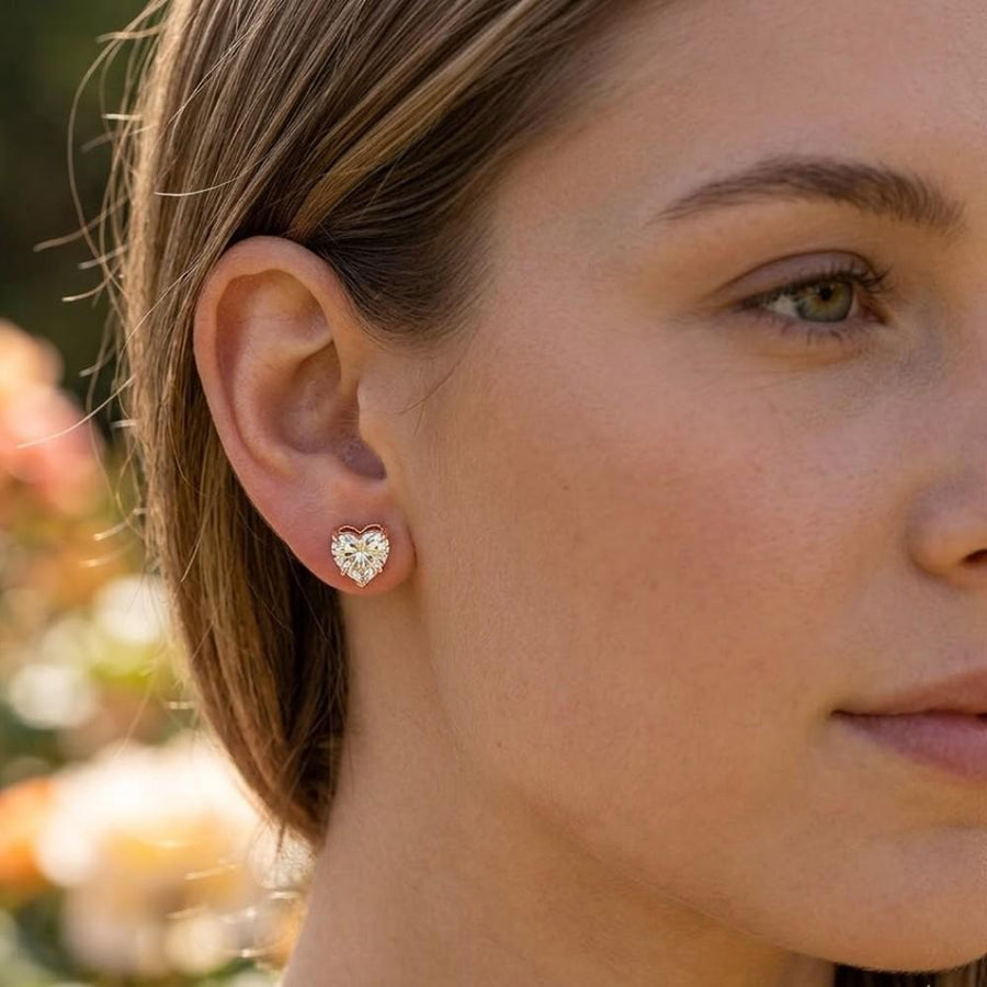 Heart Shaped 1Ct Lab Grown Diamond Stud Earrings
