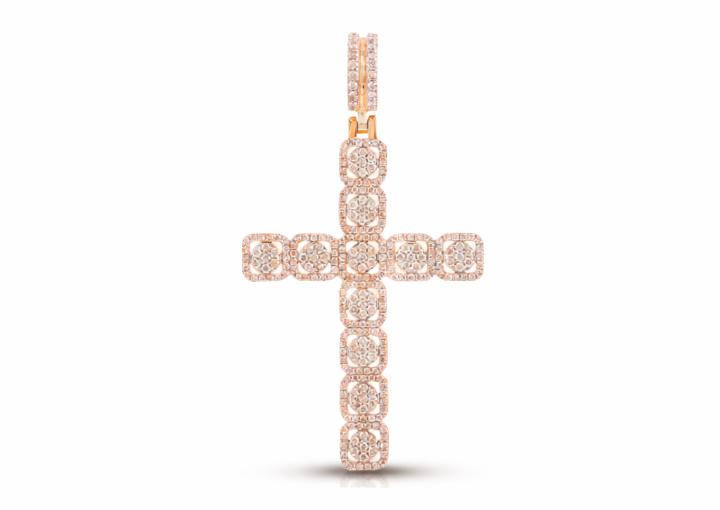 Full Iced Cluster Diamond Cross Pendant – Sterling Silver