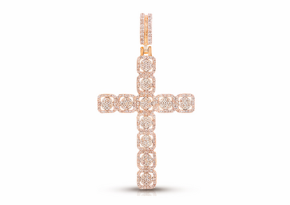Full Iced Cluster Diamond Cross Pendant – Sterling Silver