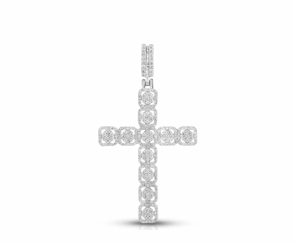Full Iced Cluster Diamond Cross Pendant – Sterling Silver