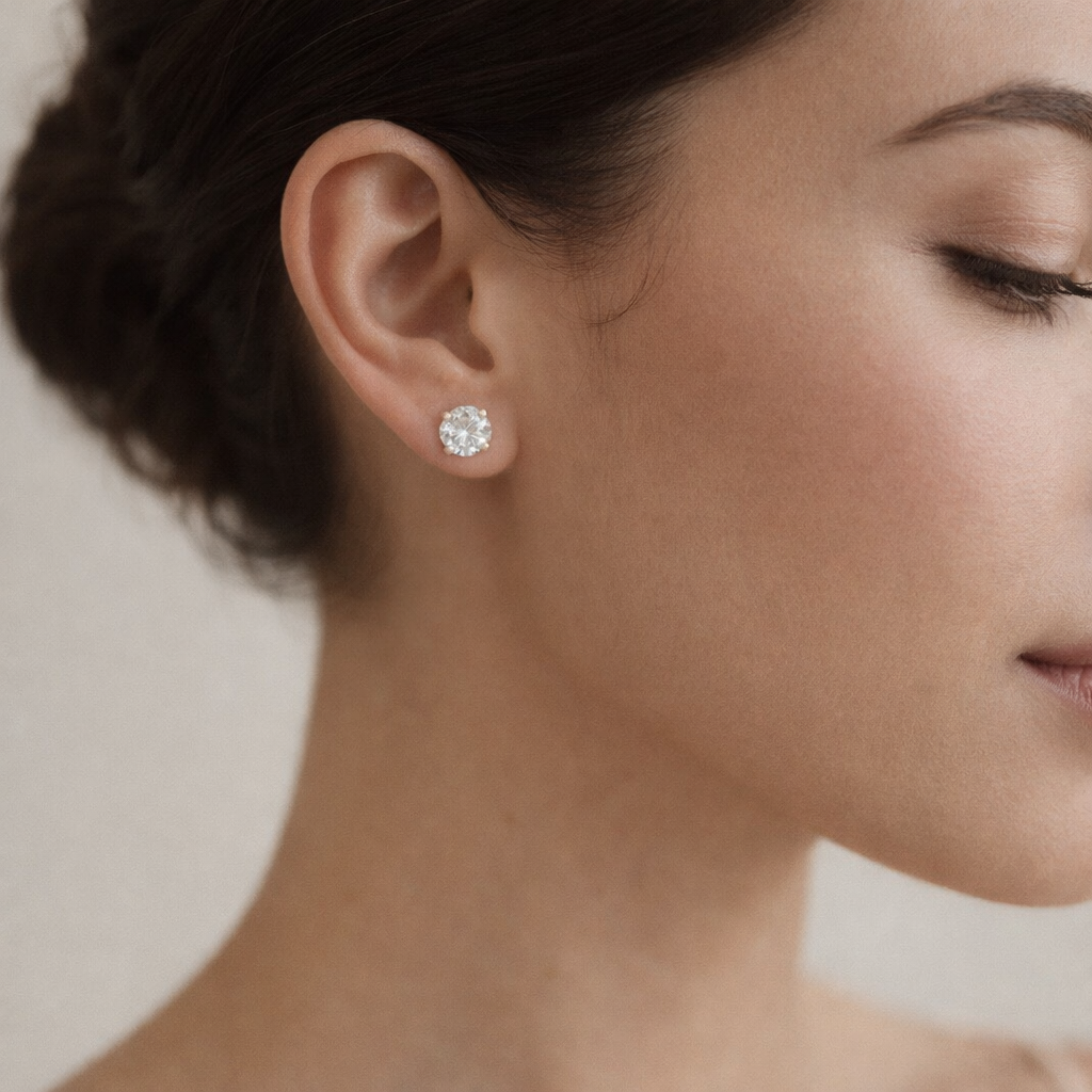 2.02CT Lab Diamond Stud Earrings – Round Cut Sterling Silver