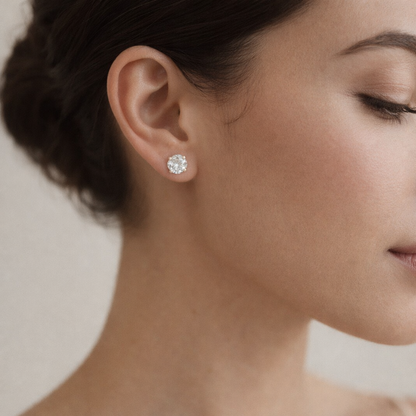 2.02CT Lab Diamond Stud Earrings – Round Cut Sterling Silver