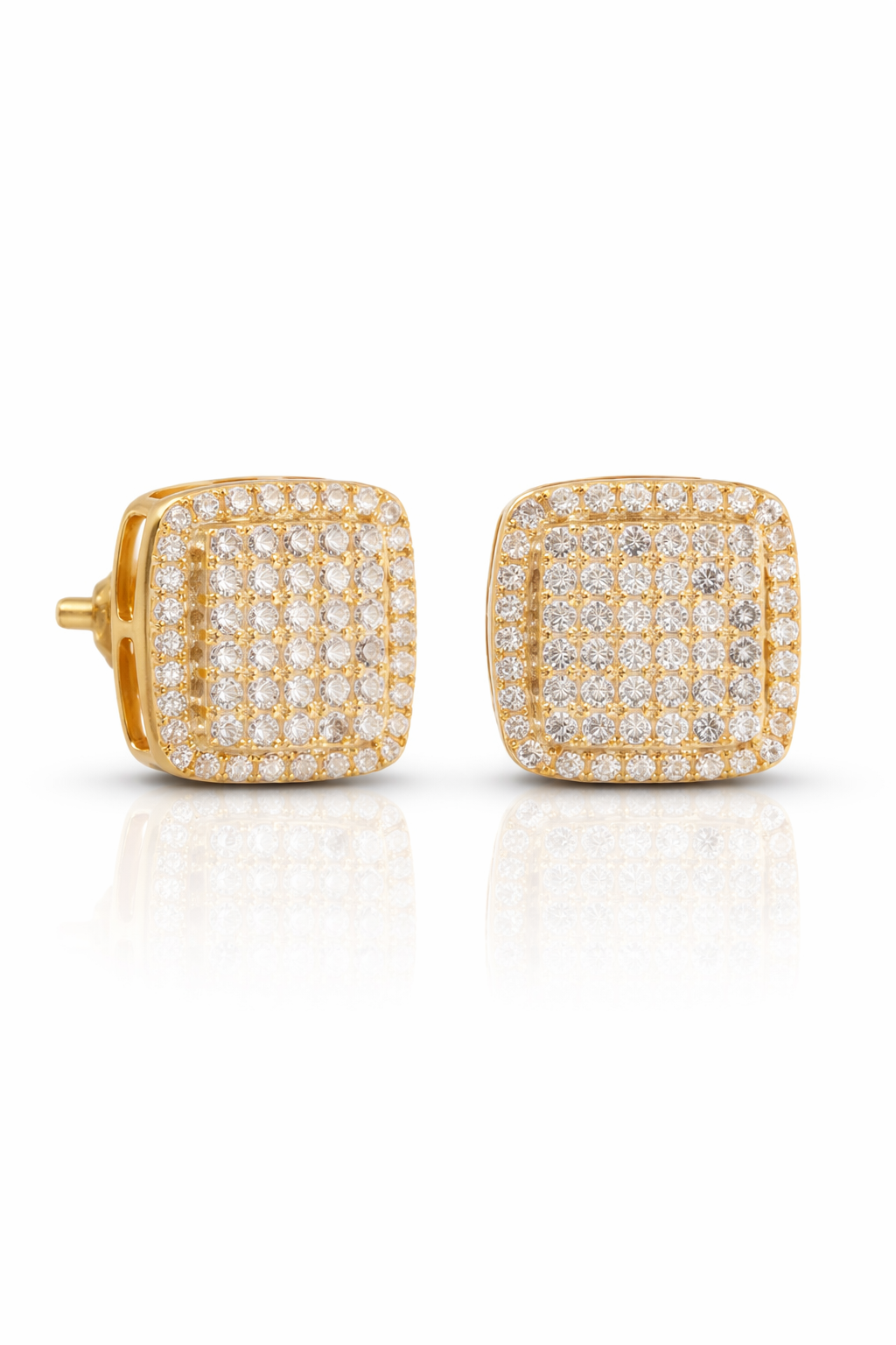 Gold square earrings with diamond accents GLAM NYC
