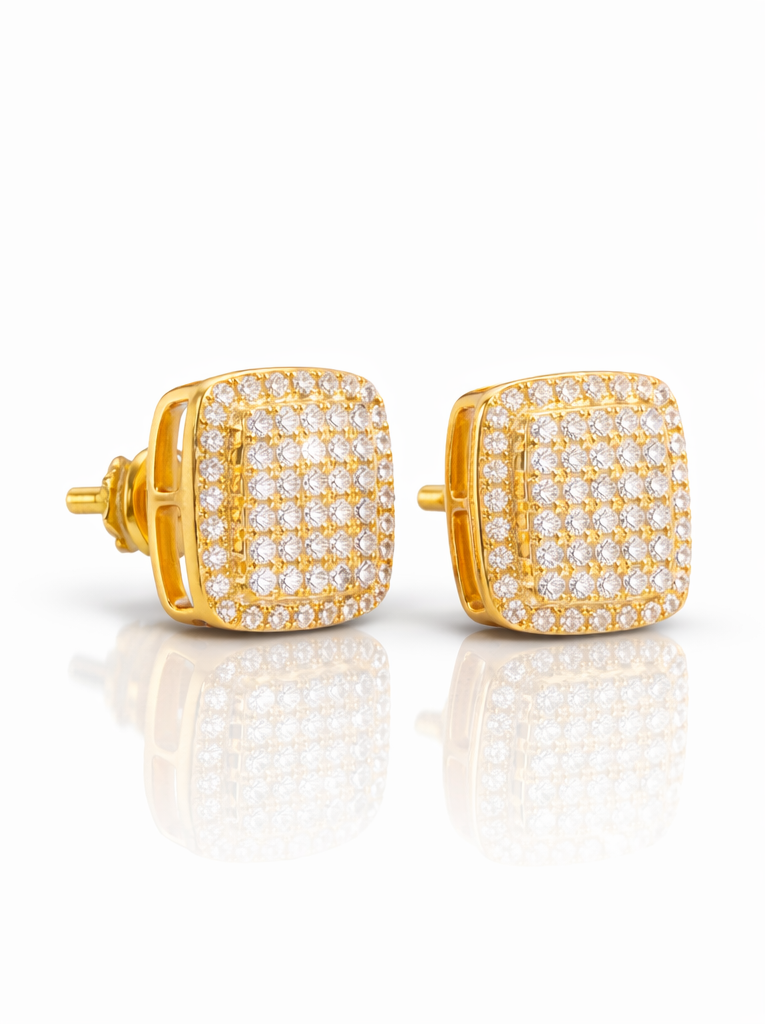 Gold square earrings with diamond accents GLAM NYC