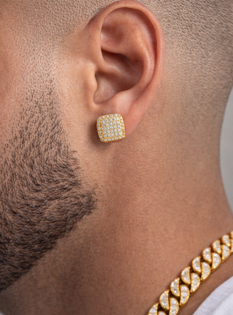 Gold square earrings with diamond accents GLAM NYC