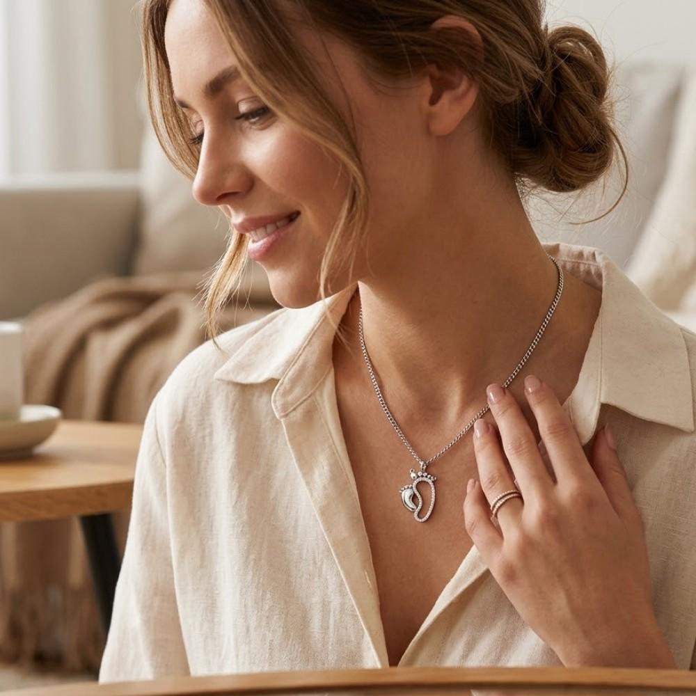 Iced Baby Footprint Pendant – 1.33 CT Diamond Accent | Sterling Silver