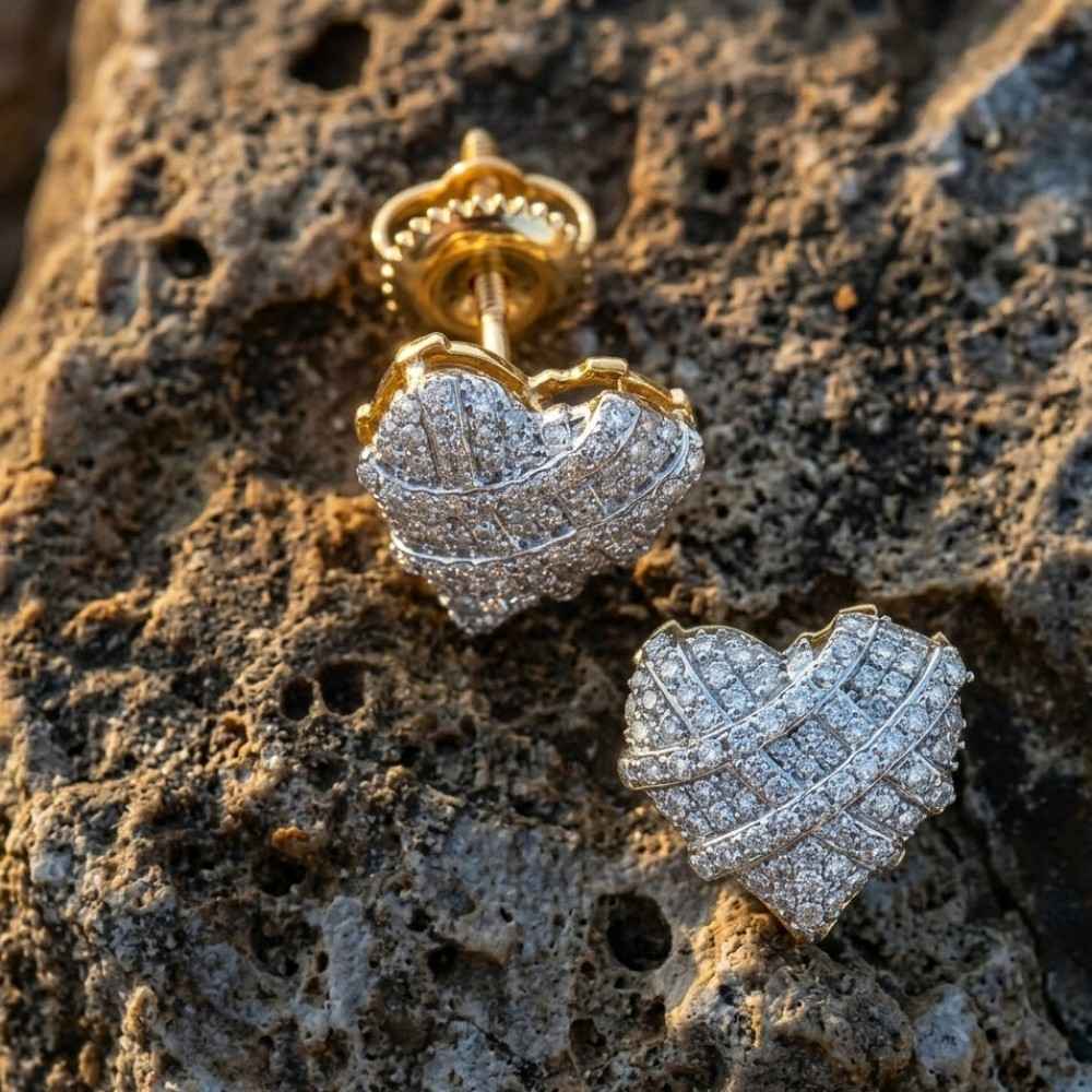 Iced Heart Lab-Grown Diamond Stud Earrings (Sterling Silver)